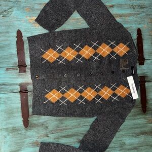 Workshop Republic Clothing Gray and Orange Argyle Cardigan - Ladies Size L